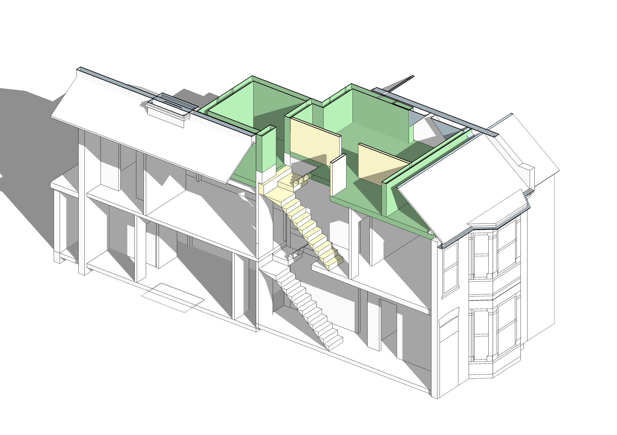 Three dimensional Plan, showing loft extension proposal